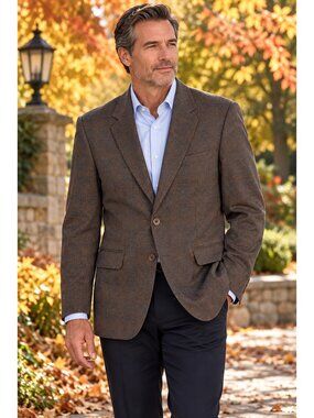 Austin Reed 40L Wool Blazer Jacket Italy Heathered Gray Brown EUC